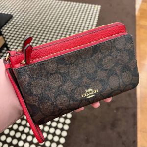 Coach C5576 Wristlet Phone Wallet Brown Red
