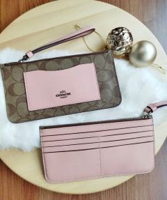 COACH ZIP TOP WALLET F37565 KHAKI PETAL