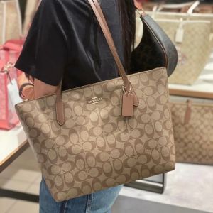 Coach 4455 Zip Top Tote In Signature Canvas Gold/Khaki Saddle 2